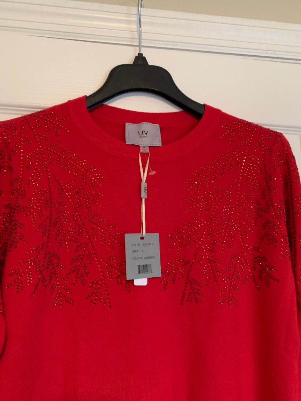LIV Milano NWT Red Rhinestone Holiday Sweater Small Bling Christmas Crimson